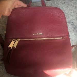 Michael Kors backpack purse pebbled leather red